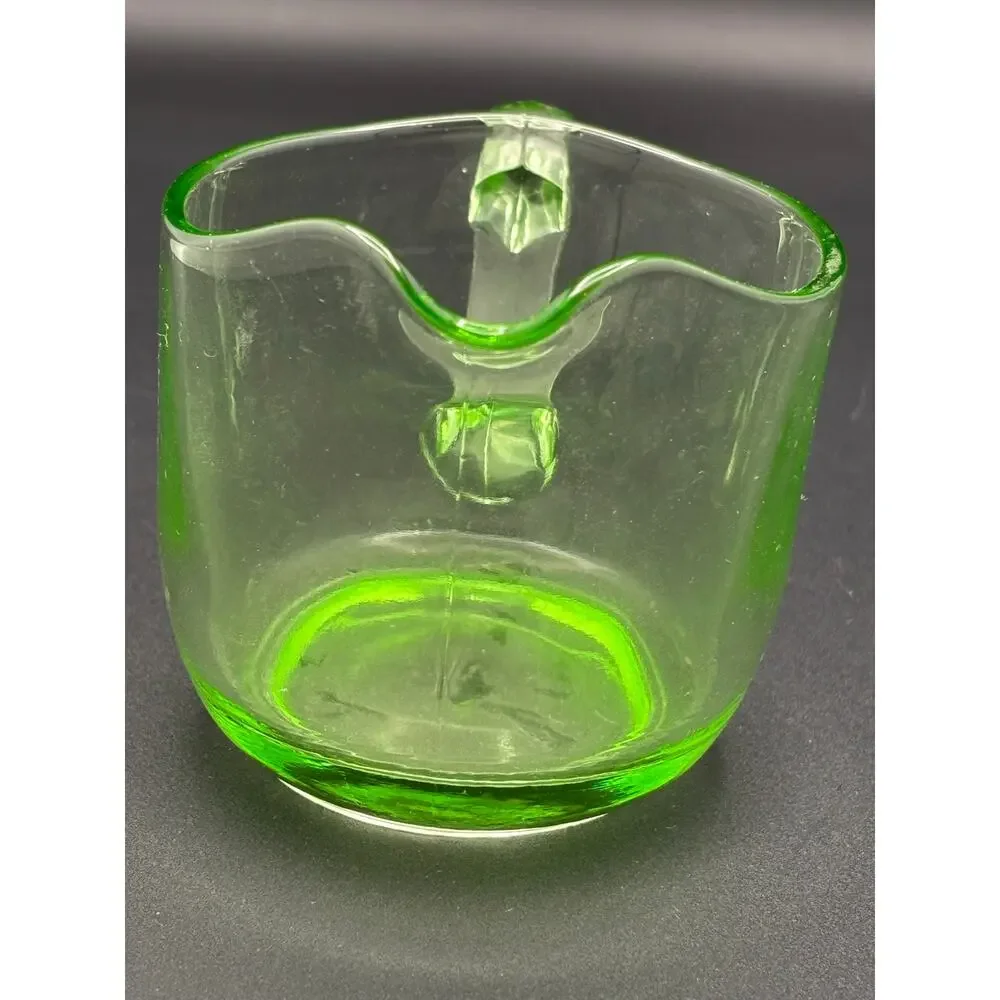 Vintage 1930s Green Depression Glass Uranium Vaseline Creamer